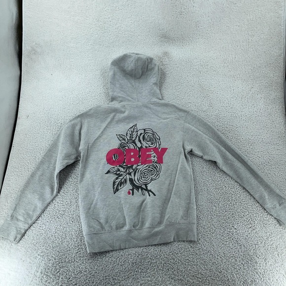 Obey Tops - Obey‎ Hoodie Womens Small Gray Rose Floral Pullover Sweatshirt Streetwear Skate